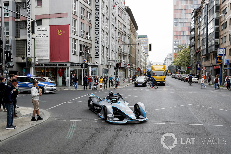 Formula 1 World Champion, Nico Rosberg, drives the Formula E Gen2 car around the streets of Berlin