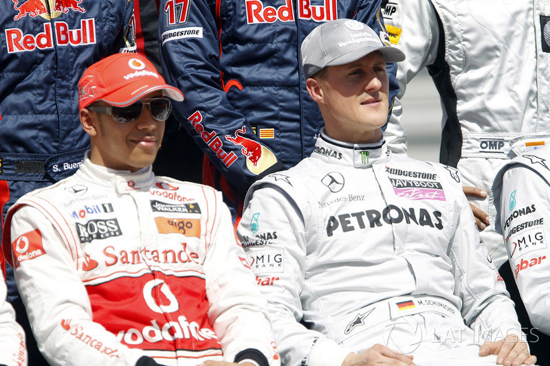 Lewis Hamilton, McLaren; Michael Schumacher, Mercedes