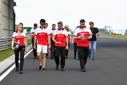 Charles Leclerc, Sauber walks the track with Ruth Buscombe, Sauber Race Strategist and Xevi Pujolar, Sauber Head of Track Engineering