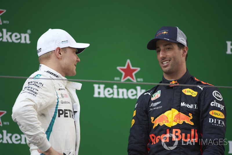 Podium: race winner Daniel Ricciardo, Red Bull Racing, second place Valtteri Bottas, Mercedes-AMG F1, third place Kimi Raikkonen, Ferrari