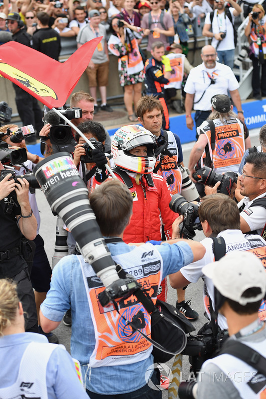 Race winner Sebastian Vettel, Ferrari celebrates in parc ferme
