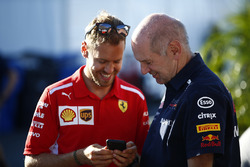 Sebastian Vettel, Ferrari, with Adrian Newey, Chief Technical Officer, Red Bull Racing