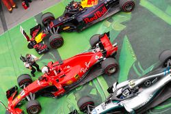 Sebastian Vettel, Ferrari, celebrates victory in parc ferme