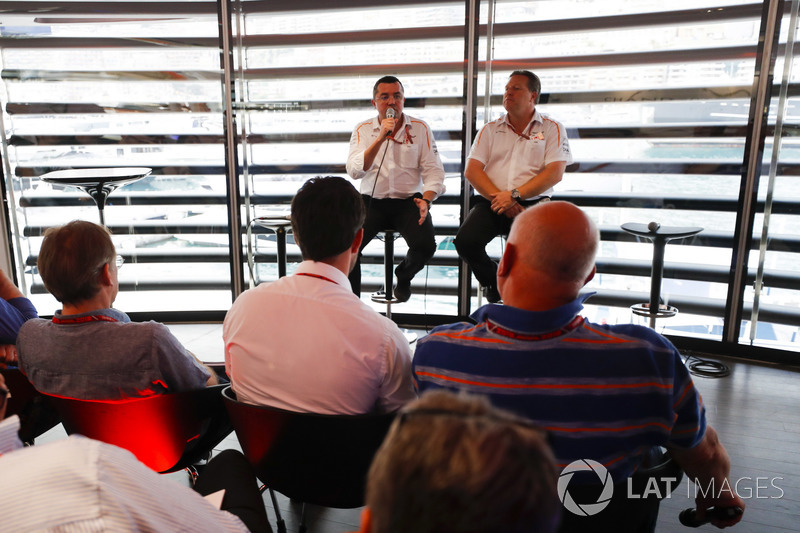 Zak Brown, Executive Director, McLaren Technology Group, Eric Boullier, Racing Director, McLaren