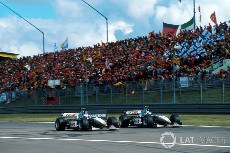 Mclarens of David Coulthard and Mika Hakkinen