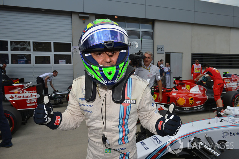 Pole sitter Felipe Massa, Williams celebrates in parc ferme