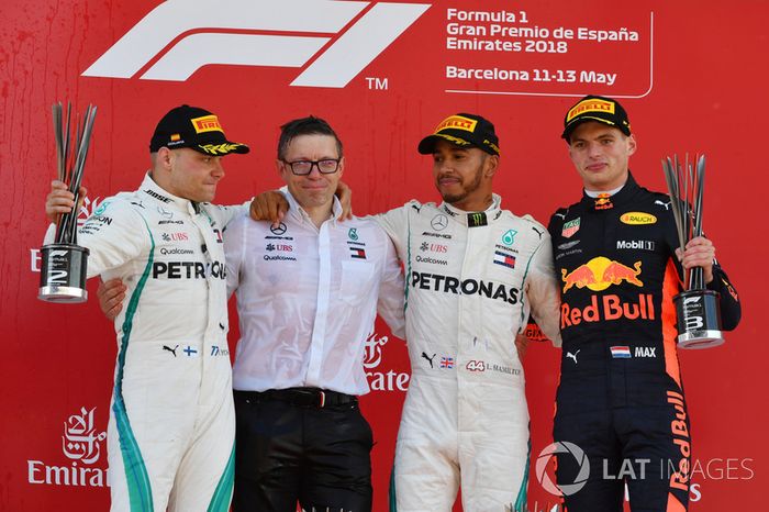 2018: 1. Lewis Hamilton, 2. Valtteri Bottas, 3. Max Verstappen