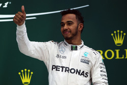 Race winner Lewis Hamilton, Mercedes AMG F1 celebrates on the podium