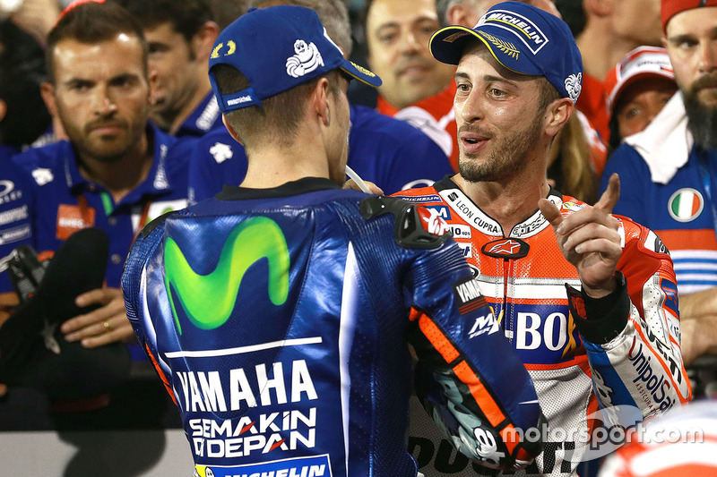 El ganador Maverick Viñales, Yamaha Factory Racing, Andrea Dovizioso, Ducati Team