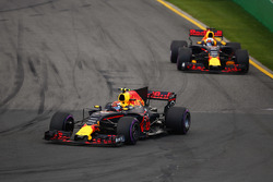 Max Verstappen, Red Bull Racing RB13, leads Daniel Ricciardo, Red Bull Racing RB13