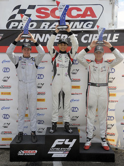 Podium: race winner Cameron Das, second place Kyle Kirkwood, third place Moises de la Vara