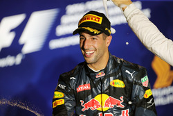 Daniel Ricciardo, Red Bull Racing celebrates his second position on the podium