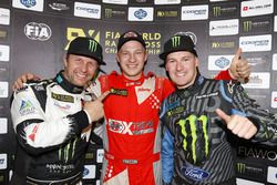 Podium : le vainqueur Kevin Eriksson, Olsbergs MSE; le 2e Petter Solberg, Petter Solberg World RX Team; le 3e Andreas Bakkerud, Hoonigan Racing Division