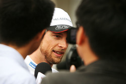 Jenson Button, McLaren with the media