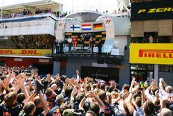 The podium: race winner Max Verstappen, Red Bull Racing, second place Kimi Raikonnen, Scuderia Ferra