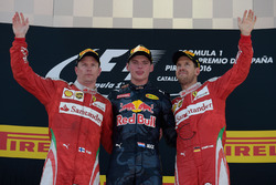 The podium: race winner Max Verstappen, Red Bull Racing, second place Kimi Raikonnen, Scuderia Ferra