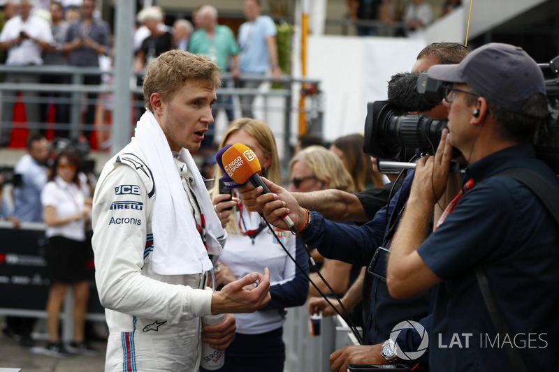 Sergey Sirotkin, Williams Racing, talks to the media