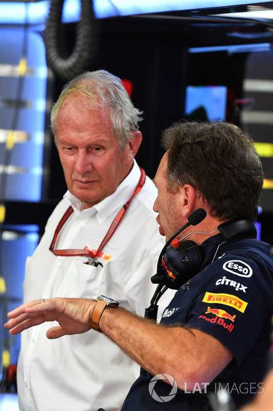 Dr Helmut Marko, Red Bull Motorsport Consultant and Christian Horner, Red Bull Racing Team Principal