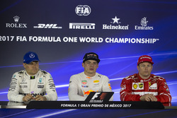 Second place Valtteri Bottas, Mercedes AMG F1, winner Max Verstappen, Red Bull Racing, third place Kimi Raikkonen, Ferrari in the Press Conference