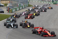 Себастьян Феттель, Ferrari SF71H, Макс Ферстаппен, Red Bull Racing RB14, Валттери Боттас и Льюис Хэмилтон, Mercedes AMG F1 W09, Кими Райкконен, Ferrari SF71H, и Даниэль Риккардо, Red Bull Racing RB14