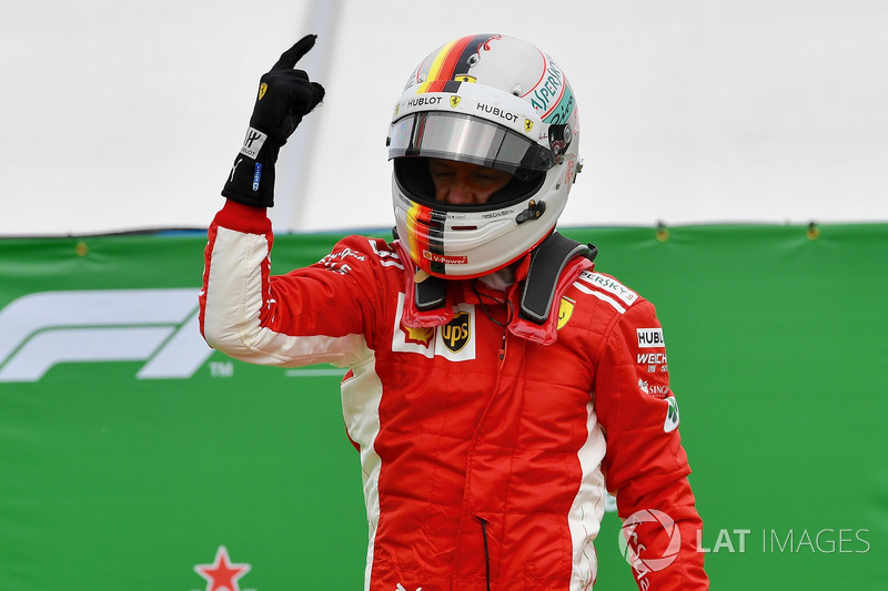 Race winner Sebastian Vettel, Ferrari celebrates in parc ferme