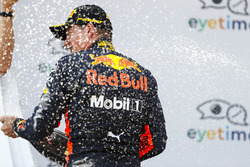 Max Verstappen, Red Bull Racing, 1st position, sprays Champagne on the podium
