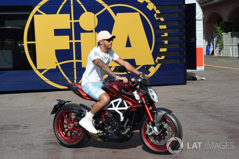 Lewis Hamilton, Mercedes-AMG F1 on his MV Agusta motorbike