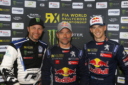 Le vainqueur Sébastien Loeb, Team Peugeot Total, le deuxième Petter Solberg, PSRX Volkswagen Sweden, le troisième Timmy Hansen, Team Peugeot Total