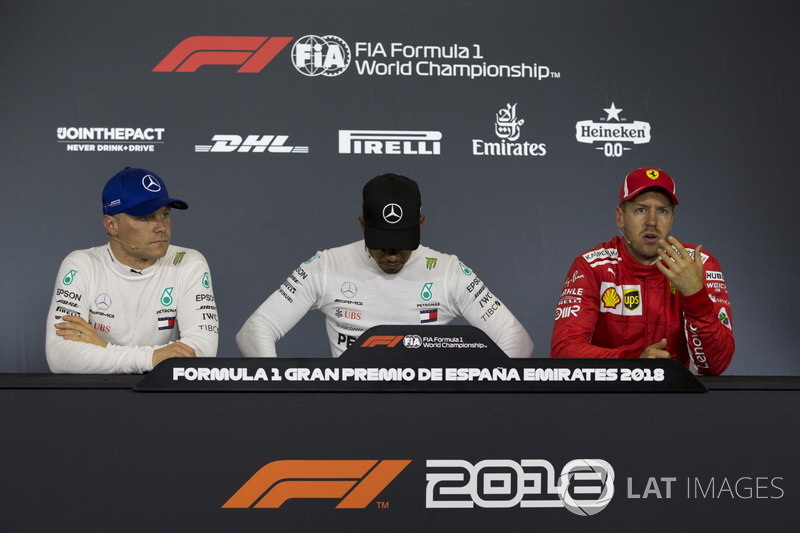 Valtteri Bottas, Mercedes-AMG F1, Lewis Hamilton, Mercedes-AMG F1 and Sebastian Vettel, Ferrari in the Press Conference