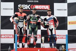 Podium: winner Jonathan Rea, Kawasaki Racing, second place Chaz Davies, Ducati Team, third place Nic