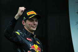 Max Verstappen, Red Bull Racing celebrates his third position on the podium