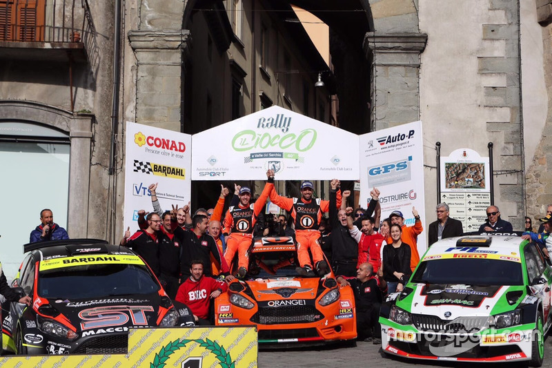 Simone Campedelli, Pietro Ometto Ford Fiesta R5, Orange1 Racing, festeggiano sul podio