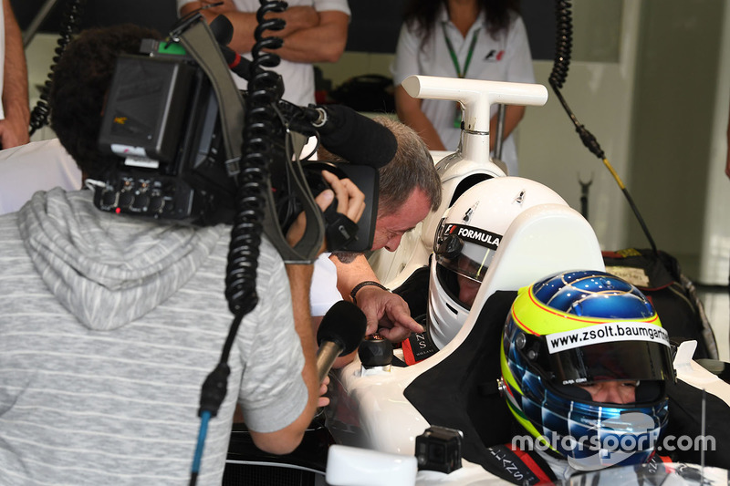 Zsolt Baumgartner, F1 Experiences 2-Seater driver and F1 Experiences 2-Seater passenger Thomas Senecal, Journalist and Presenter for Canal