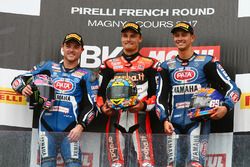 Podium: winner Chaz Davies, Ducati Team, second place Alex Lowes, Pata Yamaha, third place Michael van der Mark, Pata Yamaha