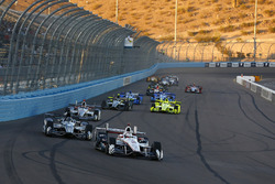 Helio Castroneves, Team Penske Chevrolet leads Josef Newgarden, Team Penske Chevrolet