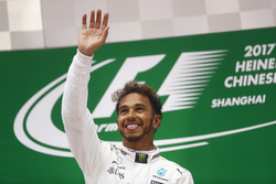 Lewis Hamilton, Mercedes AMG, celebrates on the podium