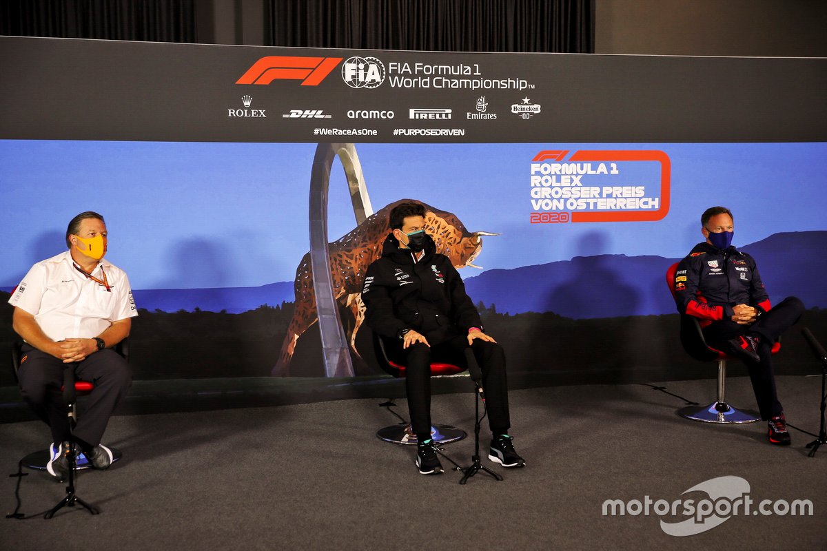 Zak Brown, Executive Director, McLaren, Toto Wolff, Executive Director (Business), Mercedes AMG and Christian Horner, Team Principal, Red Bull Racing in the press conference