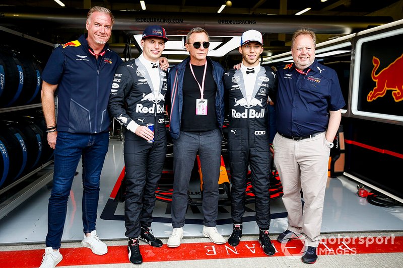 Max Verstappen, Red Bull Racing, Actor Daniel Craig, y Pierre Gasly, Red Bull Racing