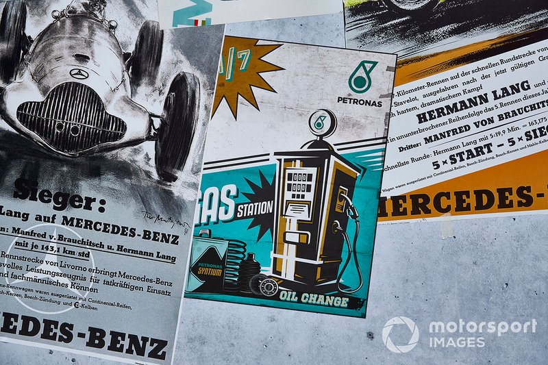 Posters and flyers commemorating 125 years of motor racing for Mercedes