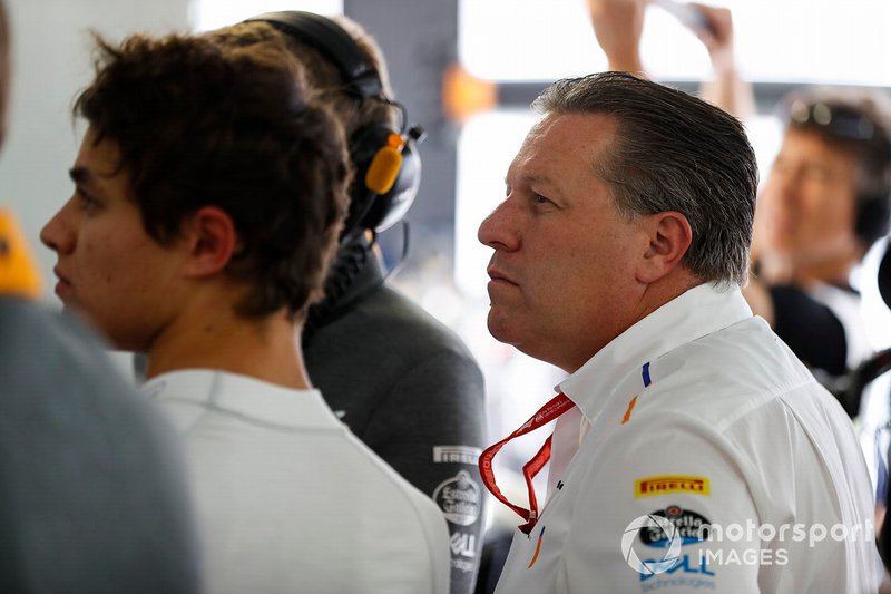 Lando Norris, McLaren, and Zak Brown, Executive Director, McLaren
