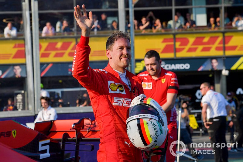 Sebastian Vettel, Ferrari festeggia al Parco Chiuso