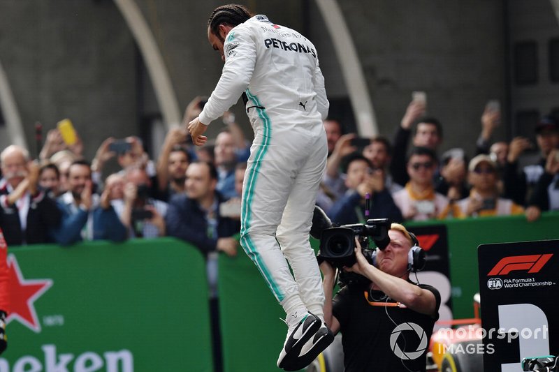 Lewis Hamilton, Mercedes AMG F1, 1st position, celebrates in Parc Ferme