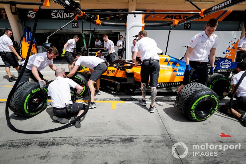 McLaren mechanics practice their pit stops