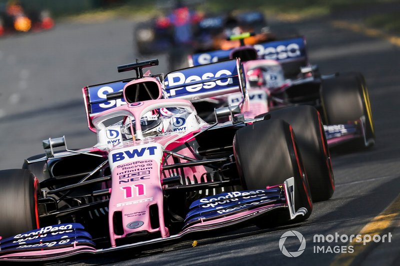 Sergio Perez, Racing Point RP19, y Lance Stroll, Racing Point RP19