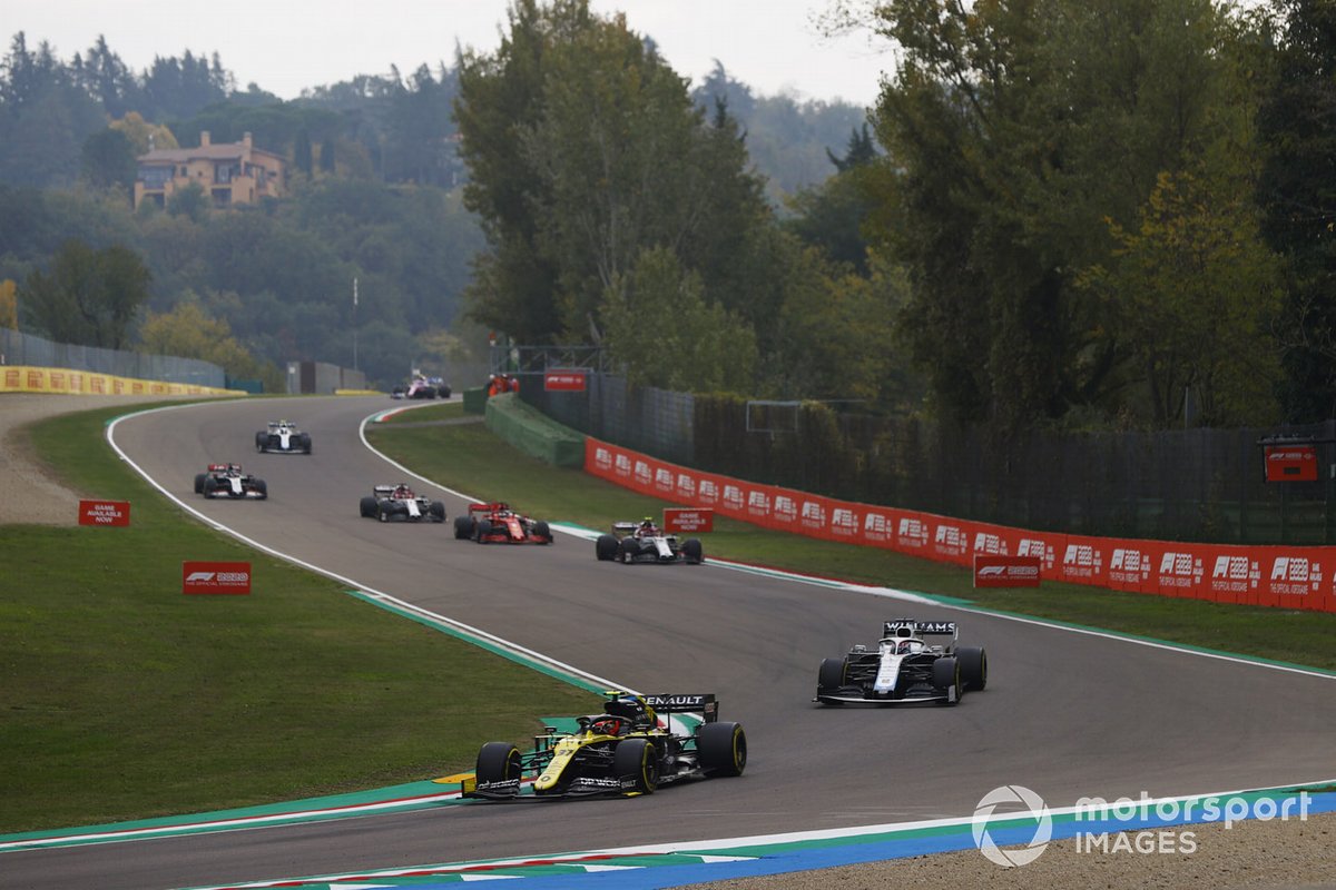 Esteban Ocon, Renault F1 Team R.S.20, George Russell, Williams FW43, Antonio Giovinazzi, Alfa Romeo Racing C39, Sebastian Vettel, Ferrari SF1000, Kimi Raikkonen, Alfa Romeo Racing C39