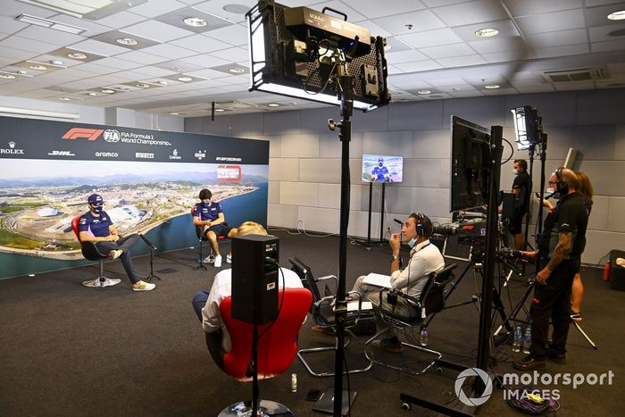 Sergio Pérez, Racing Point y Lance Stroll, Racing Point en la conferenci de prensa