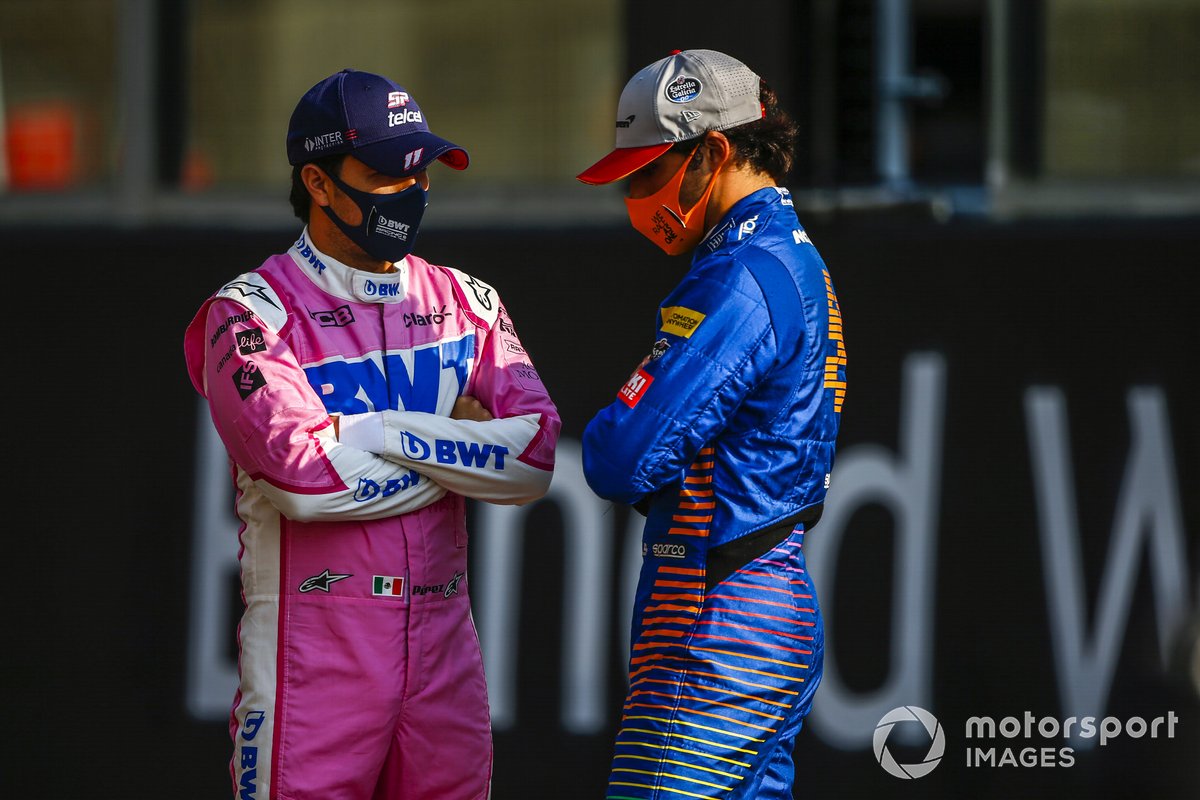 Sergio Perez, Racing Point, e Lando Norris, McLaren