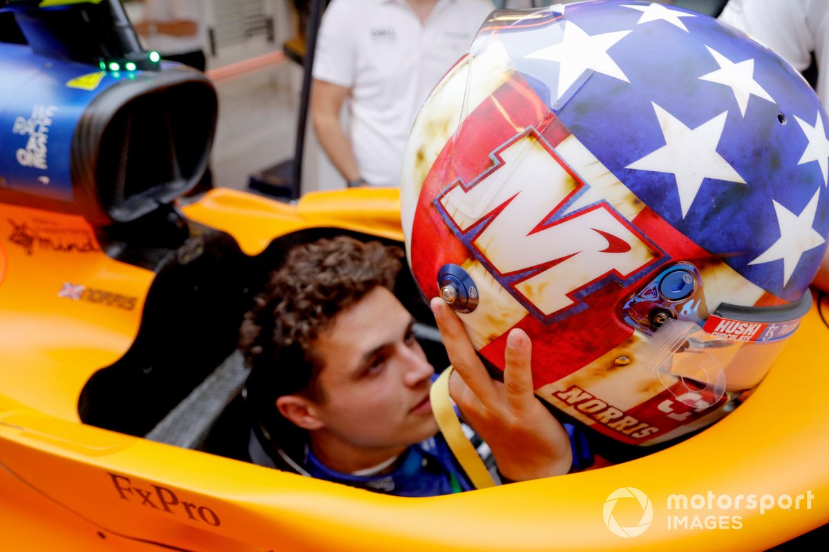 Lando Norris, McLaren sits in the MCL35M