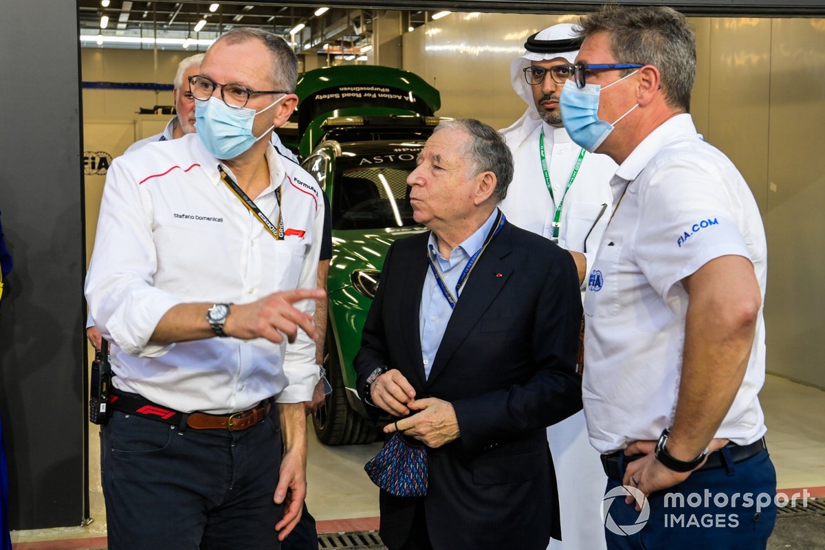 Lawrence Stroll, Owner, Aston Martin F1, Stefano Domenicali, CEO, Formula 1, Jean Todt, President, FIA, Bernd Maylander, Safety Car Driver