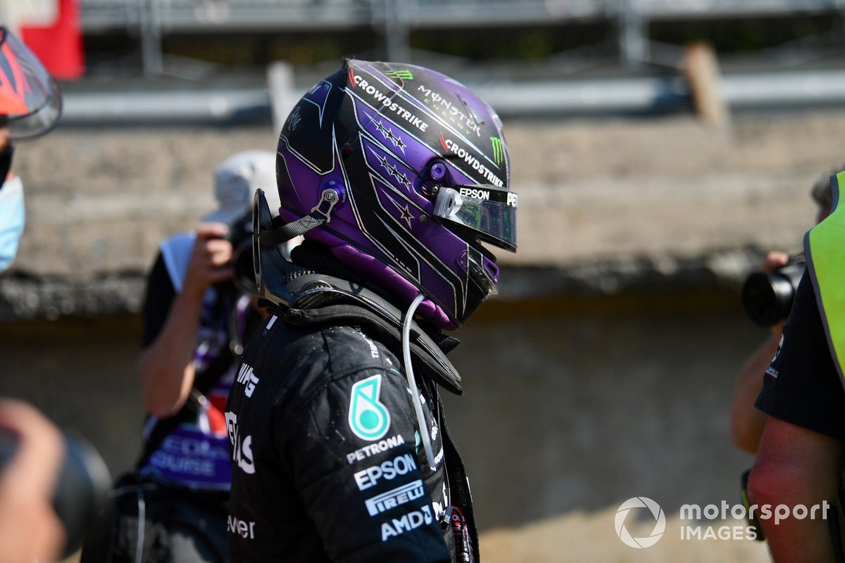 Lewis Hamilton, Mercedes, walks away from the scene of the accident